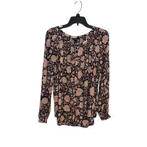Lucky Brand Navy Floral Long Sleeve Top Size Large Peasant Cottage Boho Fairy